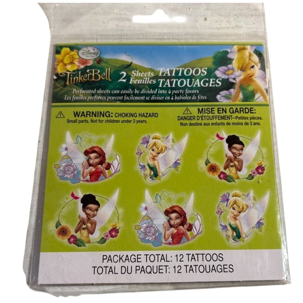 Tinker Bell Temporary Tattoos Disney Fairy 12 Pack